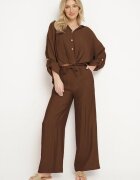 jumelle Set maro vâscoză oversize Cămașă și Pantaloni cu elastic în talie Natilira
