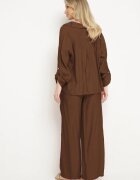 jumelle Set maro vâscoză oversize Cămașă și Pantaloni cu elastic în talie Natilira