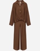 jumelle Set maro vâscoză oversize Cămașă și Pantaloni cu elastic în talie Natilira