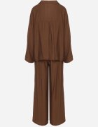 jumelle Set maro vâscoză oversize Cămașă și Pantaloni cu elastic în talie Natilira
