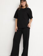 jumelle Set Negru Din Bumbac Pantaloni Largi și Tricou cu Decupaje Norpio
