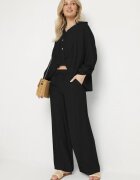 jumelle Set Negru din viscoză Oversize Cămașă și Pantaloni cu elastic în talie Natilira