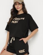 jumelle Set Negru Oversize cu viscoză Tricou și Pantaloni scurți cu imprimeu Liravella