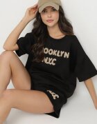jumelle Set Negru Oversize cu viscoză Tricou și Pantaloni scurți cu imprimeu Liravella