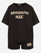 jumelle Set Negru Oversize cu viscoză Tricou și Pantaloni scurți cu imprimeu Liravella