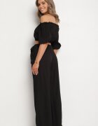 jumelle Set Negru Pantaloni Largi și Bluză cu Mâneci Bufante Idasela