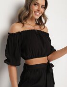 jumelle Set Negru Pantaloni Largi și Bluză cu Mâneci Bufante Idasela