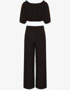 jumelle Set Negru Pantaloni Largi și Bluză cu Mâneci Bufante Idasela