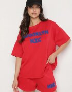 jumelle Set Roșu Oversize cu Viscoză Tricou și Pantaloni scurți cu Imprimeu Liravella