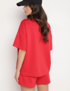 jumelle Set Roșu Oversize cu Viscoză Tricou și Pantaloni scurți cu Imprimeu Liravella