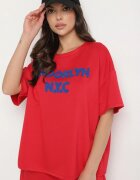 jumelle Set Roșu Oversize cu Viscoză Tricou și Pantaloni scurți cu Imprimeu Liravella