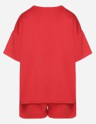 jumelle Set Roșu Oversize cu Viscoză Tricou și Pantaloni scurți cu Imprimeu Liravella