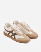 jumelle Sneakers Bej-Maro pe Talpă de Cauciuc cu Model Geometric Sewtila