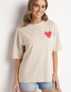 jumelle T-shirt Bej de bumbac cu motiv inimă Liorlie