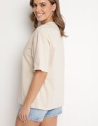 jumelle T-shirt Bej de bumbac cu motiv inimă Liorlie