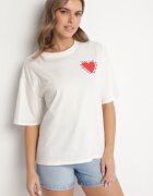 jumelle Tricou Bej deschis de Bumbac cu Motiv Inimă Liorlie