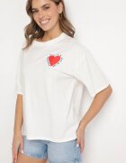 jumelle Tricou Bej deschis de Bumbac cu Motiv Inimă Liorlie