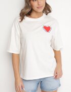 jumelle Tricou Bej deschis de Bumbac cu Motiv Inimă Liorlie