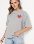 jumelle Tricou Gri De Bumbac cu motiv inimă Liorlie