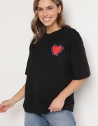 jumelle Tricou Negru din Bumbac cu Motiv Inimă Liorlie