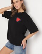 jumelle Tricou Negru din Bumbac cu Motiv Inimă Liorlie