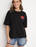 jumelle Tricou Negru din Bumbac cu Motiv Inimă Liorlie