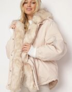 jus de pom Jachetă Parka Bejă Oversize cu Blană Mitto