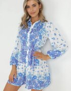 jusdepom Rochie Albastră Tip Cămașă cu Nasturi și Elastic în Talie Melija