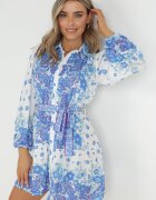 jusdepom Rochie Albastră Tip Cămașă cu Nasturi și Elastic în Talie Melija