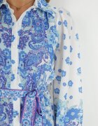 jusdepom Rochie Albastră Tip Cămașă cu Nasturi și Elastic în Talie Melija