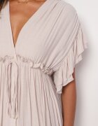 jusdepom Rochie Bej Cămbrată din Bumbac Decorată cu Volane la Mâneci și Elastic în Talie Rivasie