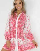 jusdepom Rochie Cămașă Fucsia cu Nasturi și Elastic în Talie Melija