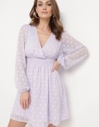 jusdepom Rochie Mov de Cocktail cu elastic în talie și model geometric pe plasă Actipisa