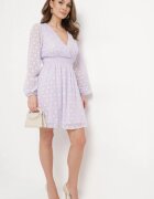 jusdepom Rochie Mov de Cocktail cu elastic în talie și model geometric pe plasă Actipisa