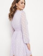 jusdepom Rochie Mov de Cocktail cu elastic în talie și model geometric pe plasă Actipisa