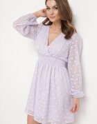 jusdepom Rochie Mov de Cocktail cu elastic în talie și model geometric pe plasă Actipisa