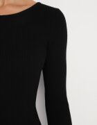 jusdepom Rochie Neagră Midi din Tricot Reiat cu Legături pe Laterale Aramelia