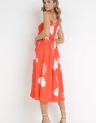 jus de pom Rochie Portocalie Midi cu bretele Florală Godeberta