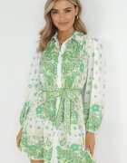 jusdepom Rochie tip cămașă verde deschis cu nasturi și elastic în talie Melija