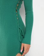 jusdepom Rochie Verde Midi din tricot reiat cu legături laterale Aramelia