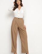 jusdepom Pantaloni de costum Bej închis Largi High Waist Nalinas