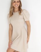 jusdepom Rochie Bej cu Mânecă Scurtă Bufantă Akazane