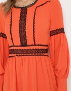 jusdepom Rochie Cloș Portocalie Maxi Decorată cu Dantelă cu Manșete Nimaga