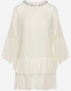 jusdepom Rochie Mini Bej deschis Cloș cu Decolteu Ornat cu Zirconii și Volan Stevianta