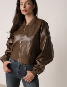 k-zell Geacă bomber maro cu viscoză din piele ecologică Nanisiela