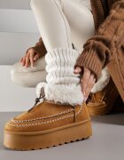 kafeini Cizme de zăpadă Maro cu Talpă Groasă cu Cusături Decorative și Blană Lindera