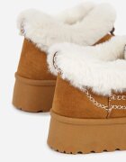 kafeini Cizme de zăpadă Maro cu Talpă Groasă cu Cusături Decorative și Blană Lindera