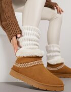 kafeini Cizme de zăpadă slip-on Maro din imitație de piele întoarsă decorate cu broderie și blană Zetesse