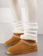 kafeini Cizme de zăpadă slip-on Maro din imitație de piele întoarsă decorate cu broderie și blană Zetesse