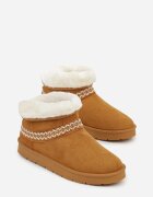kafeini Cizme de zăpadă slip-on Maro din imitație de piele întoarsă decorate cu broderie și blană Zetesse